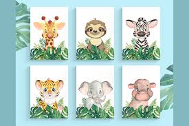 Gift ideas · 5 stars · home decor · set of 3 Set Of 6 Safari Animal Nursery Wall Decor Tropical Animals Prints By Evgeniia Grebneva Painting Thehungryjpeg Com