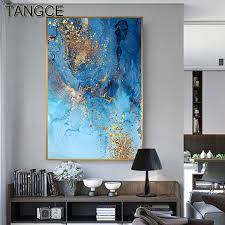 Big wall pictures for living room. Abstract Golden Foil Canvas Painting Blue Print Poster Big Wall Art Picture For Living Room Nordic Tableaux Abstract Blue Poster Painting Calligraphy Aliexpress
