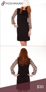 Black Dress With Cheetah Print Sheer Sleeves Cheetah Dress Sparkle Dress Nadine Dress
