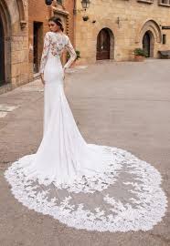 Illusion Long Sleeve V Neckline Crepe Sheath Wedding Dress In 2020 Wedding Dresses Illusion Neckline Wedding Dress Old Fashioned Wedding Dresses