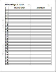 free blank printable student sign in sheet with 35 rows