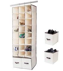24 Slot Hanging Organizer In Closet Over Rod Shoe Caddy With Foldable Drawers Storage Bag Space Saving Sh Space Saving Shoe Rack Shoe Rack Closet Shoe Storage