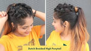 A high ponytail is a hairstyle that has all the hair gathered and secured into a section on top of the head. Easy Dutch Braided High Ponytail Hairstyle Ponytail For School College Youtube