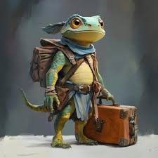 Sapo com uma mala em um close de fundo marrom | imagem Premium gerada com IA