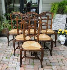 Antique French Tall Dining Chairs Ladder Back Rush Seats Carved Stretcher Shells Dining Chairs French Antiques Tall Dining Chair