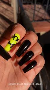 Acrylic Coffin Shaped Black And Yellow Nails 20 Simple Black Nail Art Design Ideas Rave Nails Long Acrylic Nail Designs Acrylic Nails Yellow