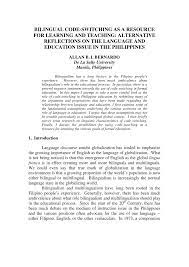 Tagalog words with the same spelling can have two different meanings depending on the pronunciation. Pdf Bilingual Code Switching As A Resource For Learning And Teaching Alternative Reflections On The Language And Education Issue In The Philippines