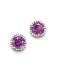 0.22 tcw 14k rose gold natural real round ruby diamond stud cuff drop earrings. Bloomingdale S Amethyst And Diamond Halo Stud Earrings In 14k Rose Gold 100 Exclusive Bloomingdale S