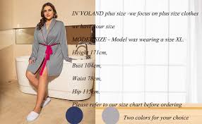 Involand Womens Plus Size Long Sleeve Wrap Robe Sleepwear Soft Kimono Robe With Oblique V Neck
