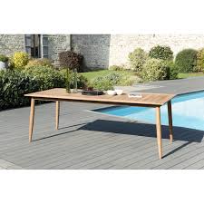 Table De Jardin Contemporaine Rectangulaire En Bois De Teck Pieds Fins 220x100cm Bergen 10 Personnes Table A Manger En Teck Table De Jardin Et Table Salle A Manger