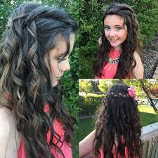 My Beautiful 11 Year Old Daughter And Her Long Curly Hair Partial Updo Curly Hair Styles Hair Styles Wedding Hairstyles