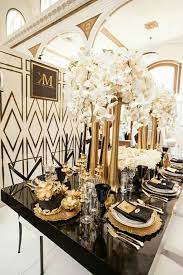 Black Gold White Dining Room White And Gold Wedding Themes Gold Wedding Decorations Gold Wedding Theme