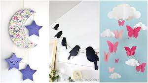 The hanging paintings each feature a muted color palette of blues and purples; 3 Diy Kids Room Decor Ideas Room Decor Paper Crafts Projects Children Room Decoration Youtube