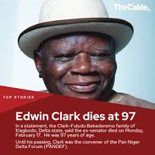 Edwin Clark dies at 97 In a statement, the Clark-Fuludu Bekederemo family  of Kiagbodo, Delta state, said the ex-senator died