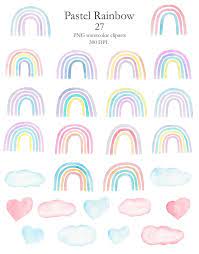 Watercolor Pastel Rainbow Clipart Hand Painted In Trendy Etsy Rainbow Clipart Clip Art Pastel Rainbow Background