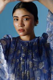 Buy Blue Cotton, Linen Embroidery Round Aria Iris Bloom Bell Sleeves Top  With Pant For Women by Chokhi Chorri Online at Aza Fashions.