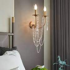 Wall lamps & sconces (10688). Metallic Candle Wall Lamp 2 Heads Retro Style Brass Wall Lamp With Crystal Bead For Bedside Beautifulhalo Com