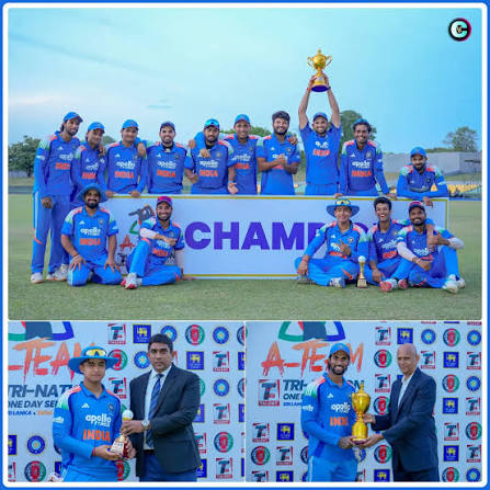 India A win the Tri Series in Sri Lanka 📍 Final - IND A vs SL A IND 377/9  (50) ☆ Vaibhav Sooryavanshi 94(29) ☆ Tilak Varma 67(90) • Ruturaj Gaikwad  40(51) •
