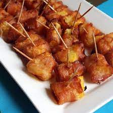 Bacon Pineapple Bites An Appetizer That S The Perfect Combination Of Tropical And Comfort Foods Luau Food Party Food Appetizers Recipes