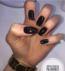 Daneloo Short Acrylic Nails Gel Nails My Nails Black made oval shape acrylic false nails.