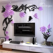 Purple And Black Acrylic Flower Design Home Decorative 3d Wall Stickers Wall Stickers Home Decor Wall Stickers Bedroom Black Wall Decor
