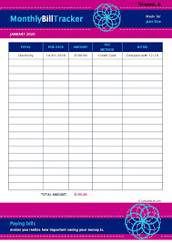 A more detailed printable with specific expenses to record. 33 Free Bill Pay Checklists Bill Calendars Pdf Word Excel