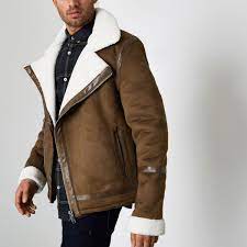 Faux Suede Fabric Borg Biker Collar And Lining Faux Leather Trims Side Slip Pockets Asymmetric Zip Front Fastening Our Leather Jacket Men Jackets Mens Jackets