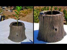 Cement Craft Ideas How To Make Fairy Cement Tree Stump Cement Tree Stump Making Youtube Cement Crafts Cement Pots Diy Cement Planters