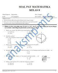 Contoh soal dan jawaban matematika kelas 8 semester 2. Soal Pat Matematika Kelas 8 Anak Smp Mts