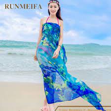 Click To Buy Runmeifa Women Chiffon Wrap Pareo Sarong Dress Bikini Scarf Beach Bikini Swimwear Cover Up Floral Silk Scarf Sarong Dress Swimwear Cover