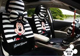 Fashion Strip Mickey Mouse Car Seats Cover Set For Four Season Use Cartoon Auto Chairs Front And Back Seats C Mickey Mouse Car Disney Car Accessories Car Seats