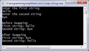 Swap the current character with the previous: C Program To Swap Two Strings Programming Simplified
