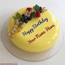 Birthday Wishes With Name Beautiful Yellow Fruit Birthday Wishes Cake With Name Write Name On Round Cake With Delicious Berries Deco Fruit Birthday Cake Writing Birthday Cake Write Name