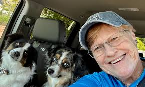 Waiting for a treat at the Chicken Salad Chick window!!