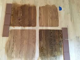 Oak takes a stain very well and we can stain from a light color all the way up to dark. Floor Stain Color