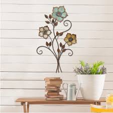 Stratton Home Decor Stratton Home Decor Tricolor Flower Wall Decor S02369 The Home Depot Metal Flower Wall Decor Floral Metal Wall Art Outdoor Wall Decor