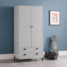 Chest of drawers wardrobe combination. Lakers Locker Grey Wooden 2 Door Combination Wardrobe