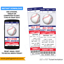 Plan your baby shower and invite your guests with a free or premium digital invitation from evite. Baseball Baby Shower Ticket Invitation Printables Party Peanut Printable Editable Instant Download