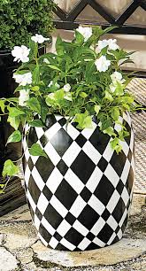 Black And White Outdoor Plant Pots Diamond Black And White Planter Grandin Road White Planters Planters Outdoor Decor Backyard