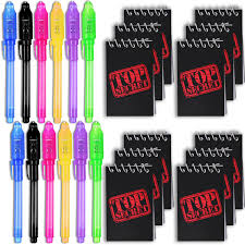 Invisible Ink Pen With Uv Light 12 Pack Pens Black Mini Top Secret Notepads 12 Pack Perfect Favor For Kids Spy Parties Stocking Suffers Pinatas Disappearing Glow In The