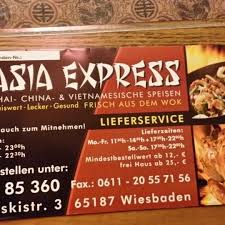 Please contact the restaurant directly. Asia Express Sudost Wiesbaden Hessen