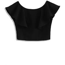 Black Boat Neck Crop Top Chicwish Drift In A Frilling Black Cropped Top Frill Tops Black Crop Tops Tops