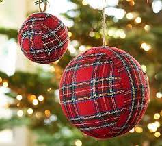 These ornaments are definitely easy to make, and i love the elegant gold touches on the balls. Red Plaid Ball Christmas Ornaments Pottery Barn