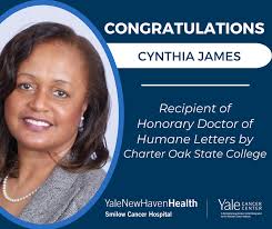 Congratulations to Cynthia James, Clinical Operations Manager at Smilow  Cancer Hospital! Cynthia was awarded an Honorary Doctor of Humane Letters  by Charter Oak State College during their commencement ceremony