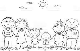 Cartoon Famile With Two Children And Grandparents Family Drawing Family Coloring Pages Stick Figure Family
