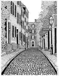 A Pen Ink Drawing Of Acorn Street Near Louisburg Square In Boston S Beacon Hill Neighborhood Street Ink Pen Drawings Paris Drawing