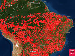 map shows much of south america on fire including amazon