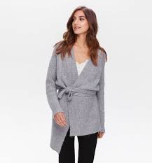 Long Belted Cardigan Light Grey Women Jumpers Cardigans Promod