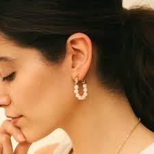 Gold Hoop Earrings 18K Gold Pearl Cherry Statement Dangle Stud Earrings