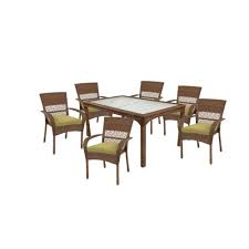 Martha Stewart Living Charlottetown Brown 7 Piece All Weather Wicker Patio Dining Set With Green Bean Cu Patio Dining Set Green Cushions Glass Top Dining Table
